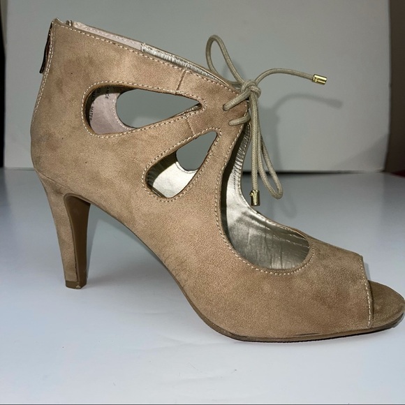 a.n.a. Chance Taupe Peep Toe Strappy Heel Shoe 8 - Picture 2 of 14